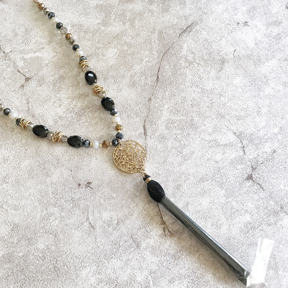 Black and Gold Beaded Tassel Set